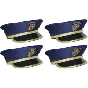 4x stuks kinder verkleed politiepet blauw met goud