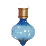 Lumineo solar hanglamp bol/lampion - 2x - Marrakech - kobalt blauw - kunststof - D8 x H12 cm