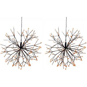 Set van 2x stuks verlichte figuren hangdecoratie lichtbol/decoratie bol zwart met warm wit licht 30