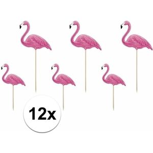 Tropische versiering 12 flamingo prikkers