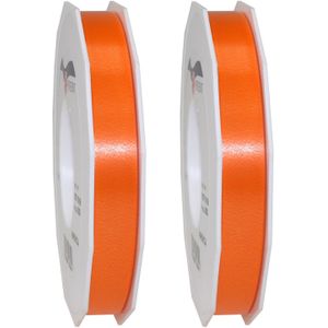 2x Luxe oranje kunststof linten rollen 1,5 cm x 91 meter cadeaulint verpakkingsmateriaal