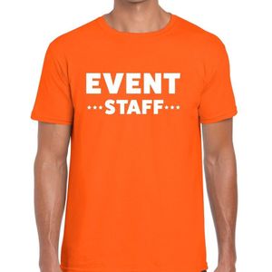 Personeel t-shirt oranje met event staff bedrukking voor heren