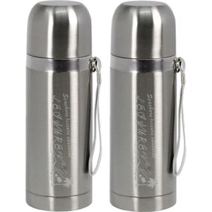 2x stuks RVS thermosflessen / isoleerflessen met touwtje zilver 350 ml - Thermoflessen