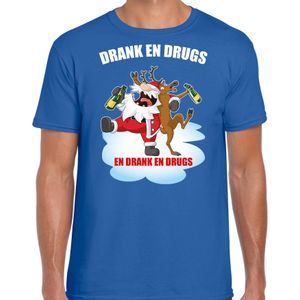 Blauw  Kerst shirt/ Kerstkleding Drank en drugs voor heren
