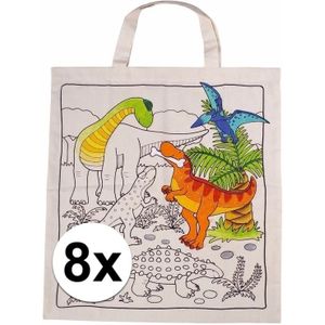 8x Tasjes met dinosaurus motief van katoen