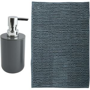MSV badkamer droogloop mat - Genua - 50 x 80 cm - met bijpassende kleur zeeppompje - donkergrijs