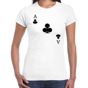 Bellatio Decorations casino thema verkleed t-shirt dames - klaver aas - wit - poker t-shirt