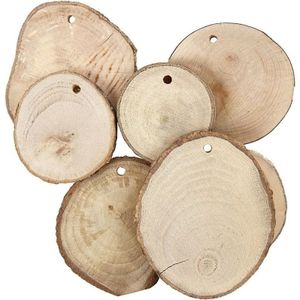 25x Houten boomschijfjes met gaatje