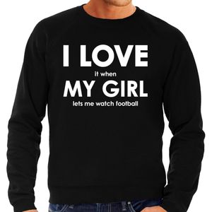 Cadeau sweater voetbal liefhebber I love it when my girl lets me watch football zwart voor heren