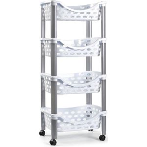 PlasticForte Trolley op wieltjes - 4-laags - wit - kunststof - 40x88cm