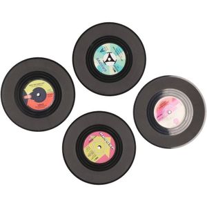 4x LP vinyl onderzetters 11 cm - Onderzetters voor glazen en bekers - Muziekfan thema cadeau/gadget
