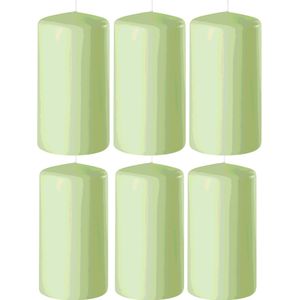 6x Lichtgroene cilinderkaarsen/stompkaarsen 6 x 10 cm 36 branduren - Geurloze kaarsen lichtgroen - Woondecoraties