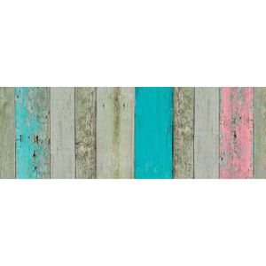 Decoratie plakfolie houten planken look groen/bruin/roze 45 cm x 2 meter zelfklevend