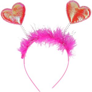 Atosa Verkleed diadeem Roze Valentijn hartjes - dames - met glitters