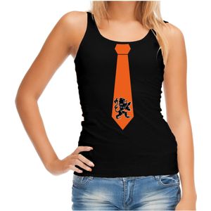 Zwart fan tanktop / hemdje Holland oranje leeuw stropdas EK/ WK voor dames