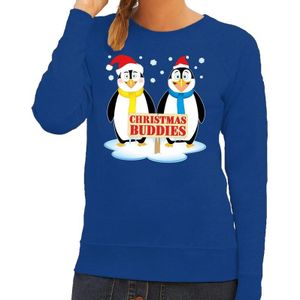 Foute kersttrui blauw met 2 pinguins voor dames