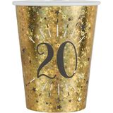 Santex Verjaardag feest bekertjes leeftijd - 10x - 20 jaar - goud - karton - 270 ml