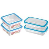 4x Voedsel plastic bewaarbakjes 0,5 en 1 liter transparant/blauw