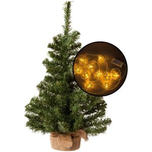 Mini kerstboom - groen - met 3D sterren verlichting - H60 cm