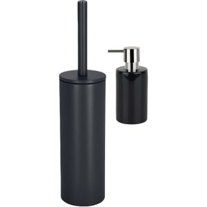 Spirella Badkamer accessoires set - WC-borstel/zeeppompje - metaal/porselein - zwart - Luxe uitstraling
