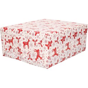 5x Rollen inpakpapier/cadeaupapier Kerst print wit/rood 2,5 x 0,7 meter 70 grams luxe kwaliteit