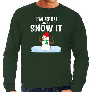 Bellatio Decorations Foute humor Kersttrui sexy snowman - sweater groen - heren S