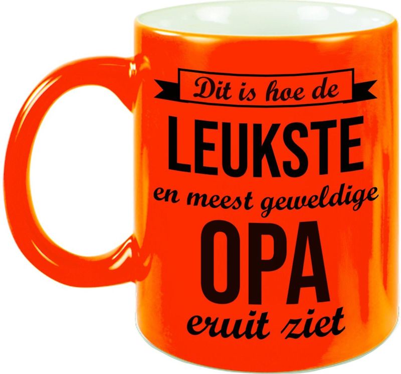 Leukste en meest geweldige opa cadeau mok / beker neon oranje 330 ml