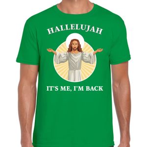 Groen Kerst shirt / Kerstkleding Hallelujah its me im back voor heren