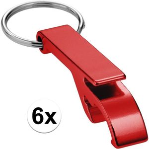 6x rode relatiegeschenk flesopener sleutelhanger rood