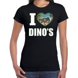I love dino's foto shirt zwart voor dames - cadeau t-shirt Tyrannosaurus Rex dino's liefhebber