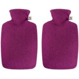 2x Warmwaterkruiken met vilt-look hoes fuchsia roze 2 liter