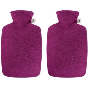 2x Warmwaterkruiken met vilt-look hoes fuchsia roze 2 liter