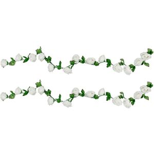 Chaks Rozen bloemenslinger - 2x - kunstplant/bloem - wit - 220 cm