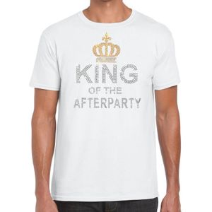 Wit King of the afterparty glitter steentjes t-shirt heren