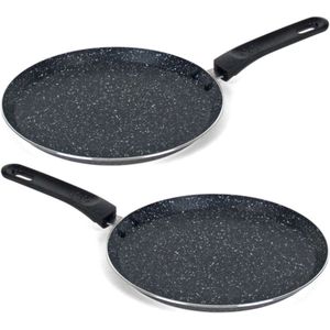 Set van 2x stuks zwarte aluminium pannenkoekenpan voor alle hittebronnen 24 cm
