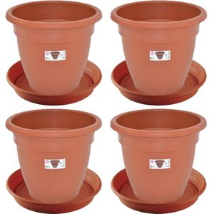 4x stuks bloempotten met onderschaal terra cotta rond diameter 35 cm