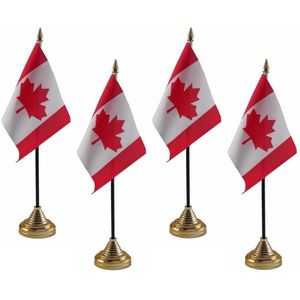 4x stuks Canada tafelvlaggetjes 10 x 15 cm met standaard