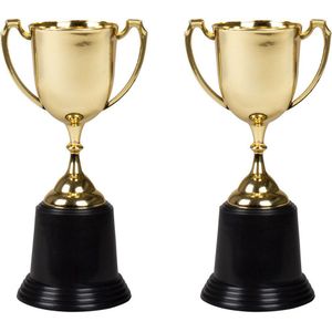 Trofee/prijs beker met handvaten - 2x - goud - kunststof - 22 cm
