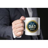Best dad ever mok / beker wit met blauwe rozet - cadeau papa - Vaderdag / verjaardag