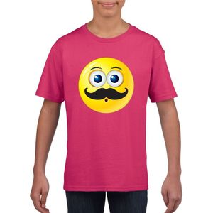 Emoticon snor t-shirt fuchsia/roze kinderen