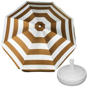 Parasol - Goud/wit - D180 cm - incl. draagtas - parasolvoet - 42 cm