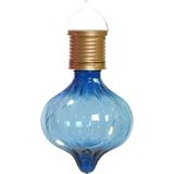 Lumineo solar hanglamp bol/lampion - 4x - Marrakech - kobalt blauw - kunststof - D8 x H12 cm