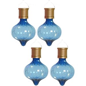 Lumineo solar hanglamp bol/lampion - 4x - Marrakech - kobalt blauw - kunststof - D8 x H12 cm