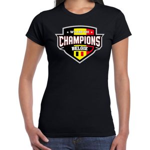 We are the champions Belgie supporter shirt / kleding met schild embleem zwart voor dames