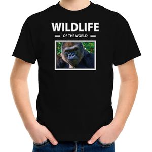 Aap foto t-shirt zwart voor kinderen - wildlife of the world cadeau shirt Gorilla apen liefhebber