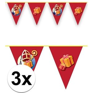 3x Sinterklaas decoratie vlaggen slinger rood 10 meter