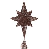 Christmas Decoration verlichte ster piek - koper - 38 cm - met glitter