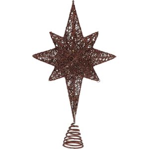 Christmas Decoration verlichte ster piek - koper - 38 cm - met glitter