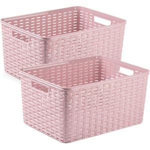 5x stuks rotan gevlochten opbergmand/opbergbox kunststof - Oud roze - 38 x 28 x 19 cm - Kast mandjes