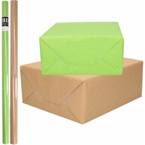 4x Rollen kraft inpakpapier/kaftpapier pakket bruin/groen 200 x 70 cm